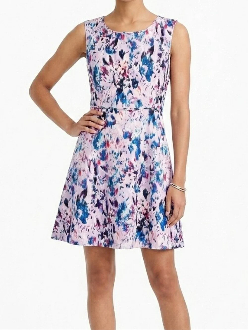 NWT J.Crew Watercolor Abstract Floral Shift A Line Dress Lilac Multi Size 8
